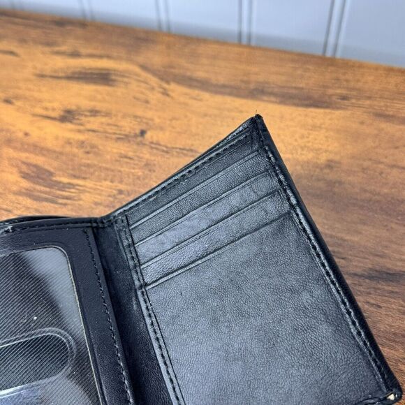 Trifold Genuine Leather Wallet with Embossed Bass Fish Print Black Small 4”x3” - Picture 4 of 8